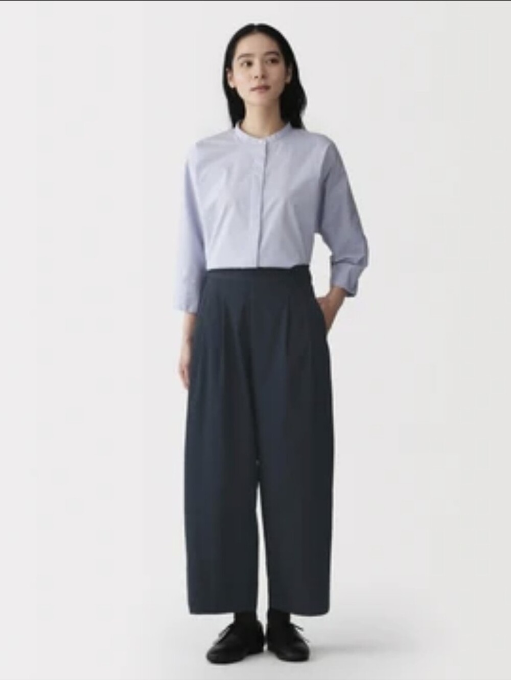 MUJI Cotton Twill Wide Tapered Pants, Small